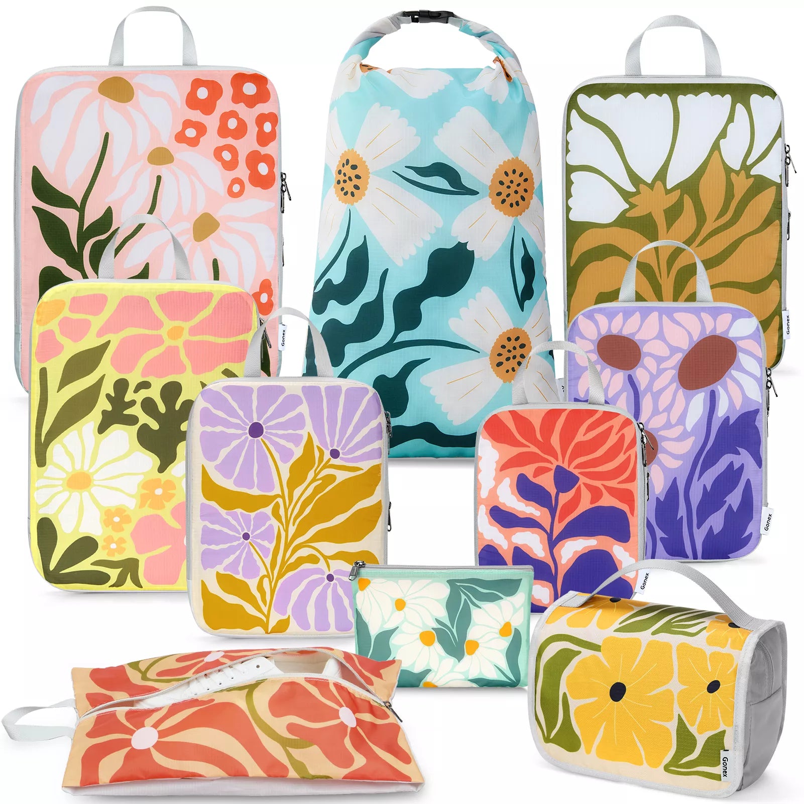 Gonex 10 pcs floral packing cubes