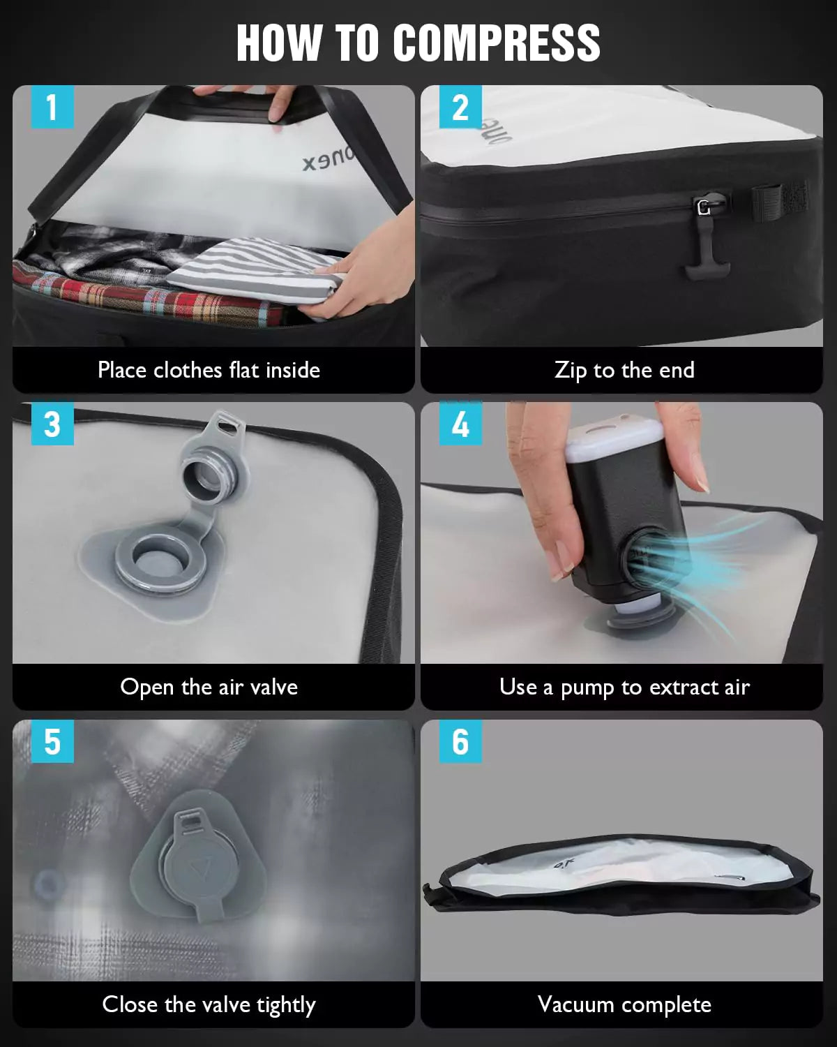 How to compress clothes with vacuum travel bag