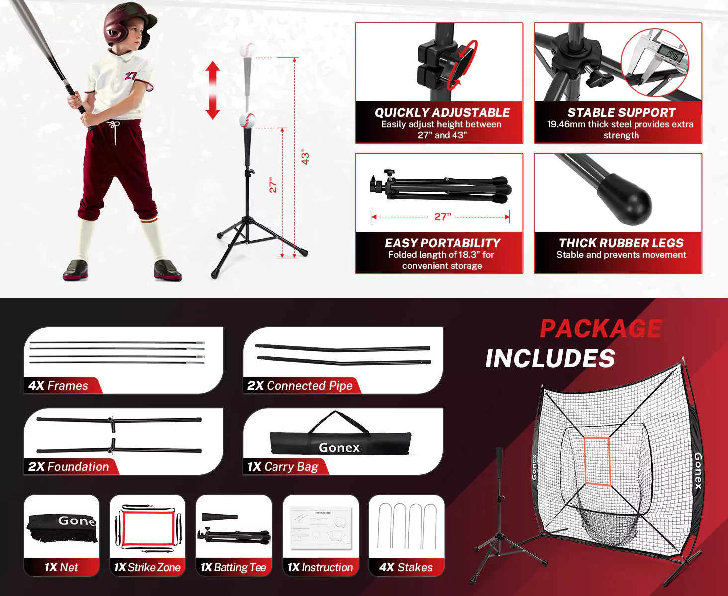 Gonex baseball catching net features and package content