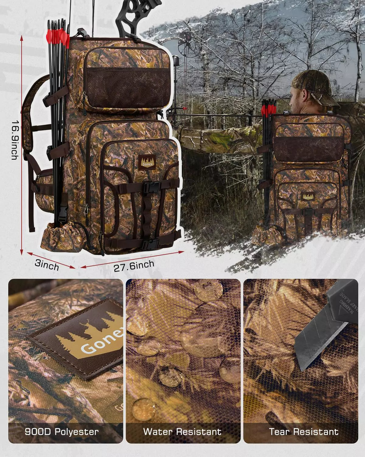 Gonex bow carrier backpack specifications