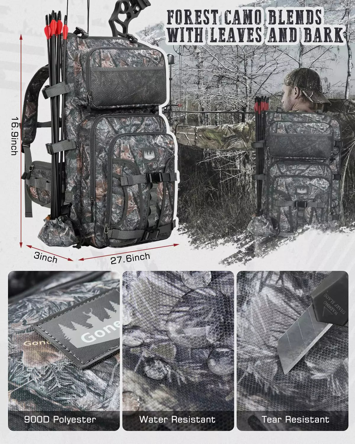Forest camo design bow hunting backpack with bow carrier