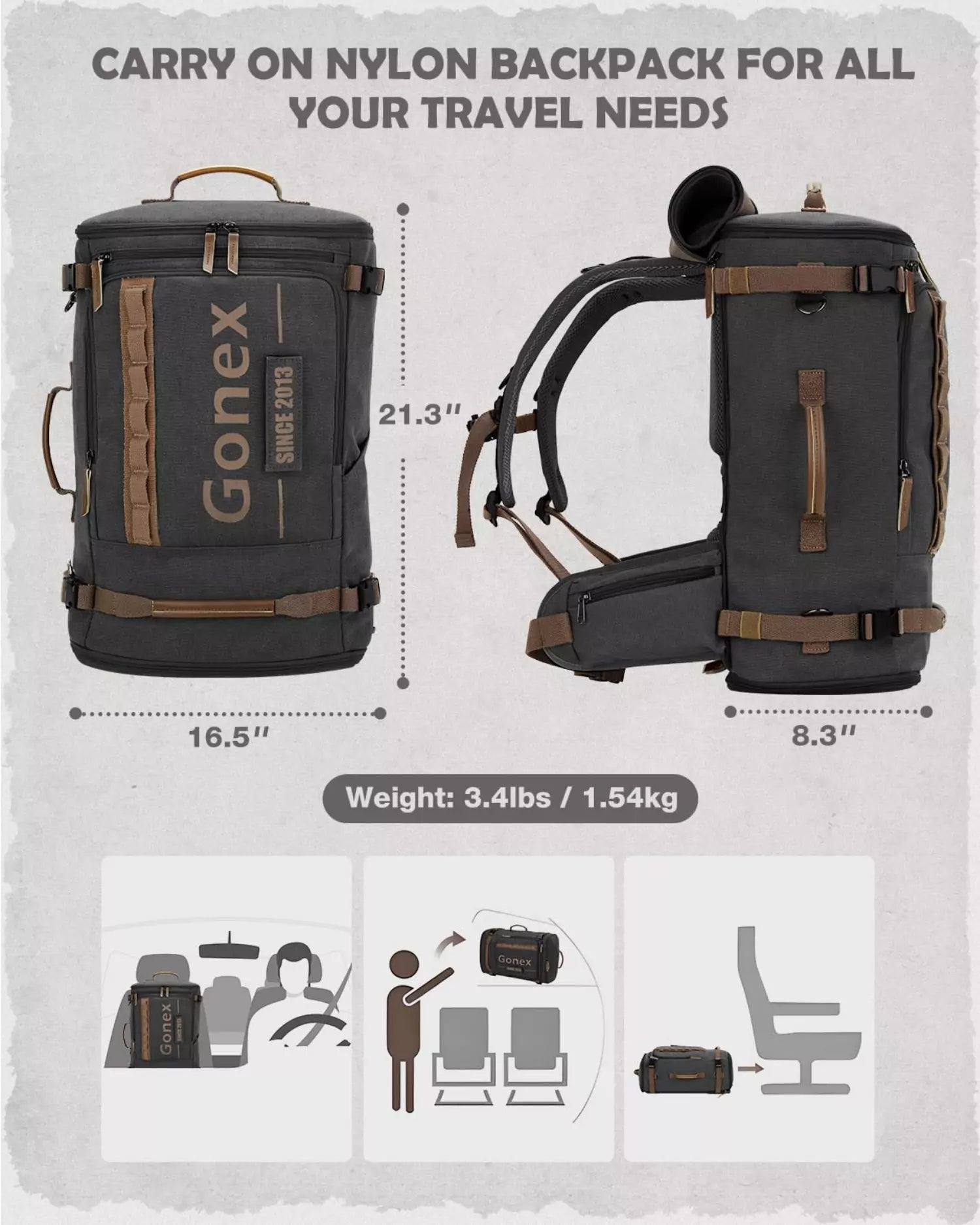 Carry on nylon backpack for all travel needs