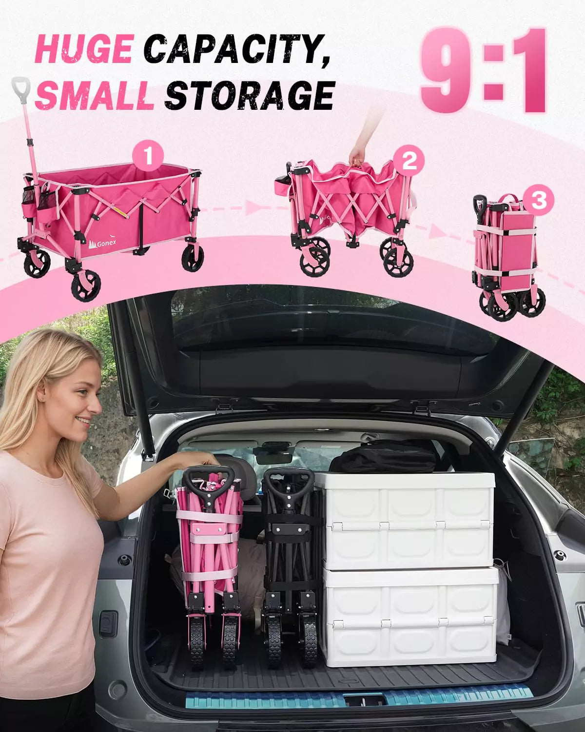 220L huge capacity collapsible wagon cart