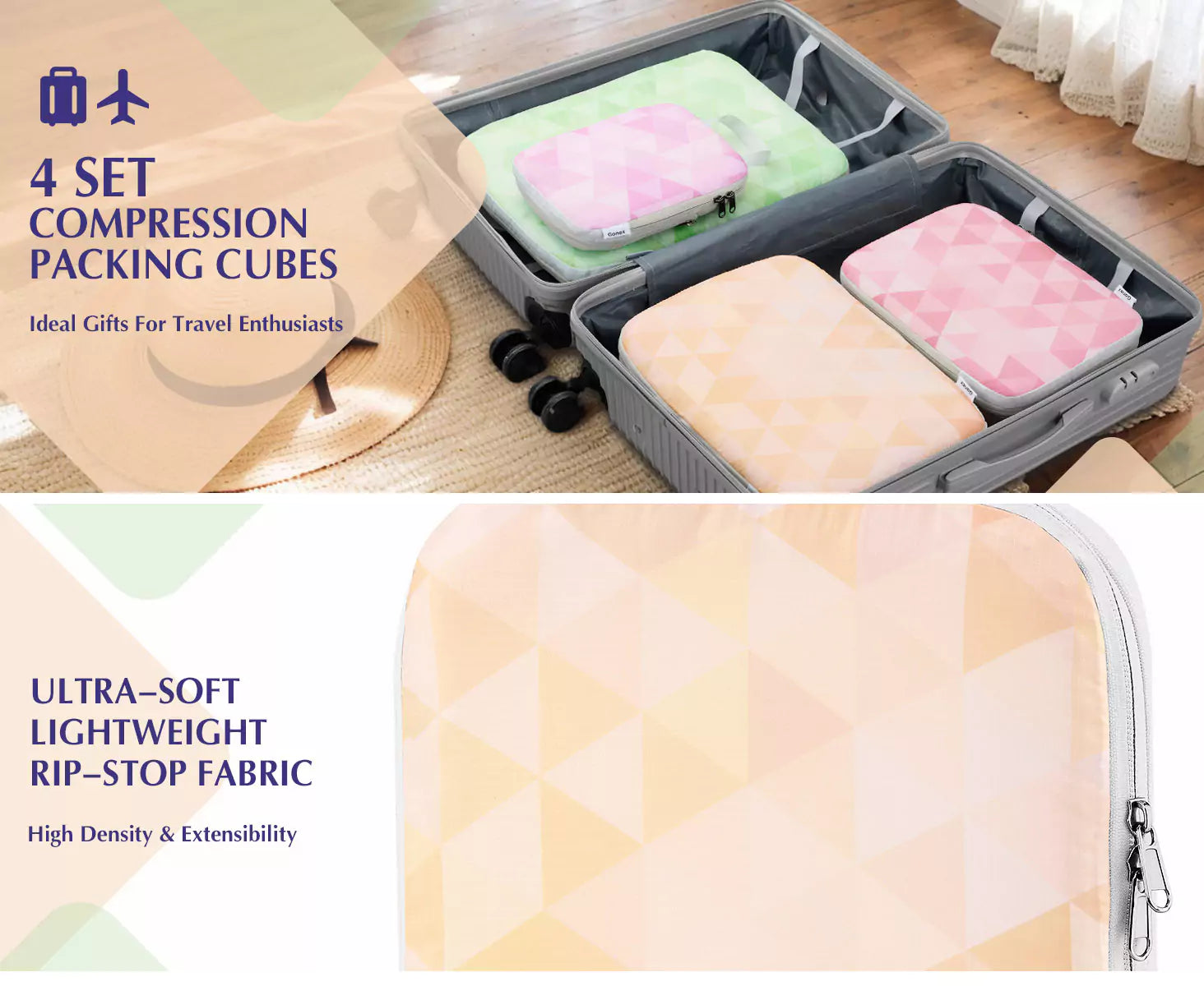 Gonex 4 set compression travel packing cubes gradient triangle