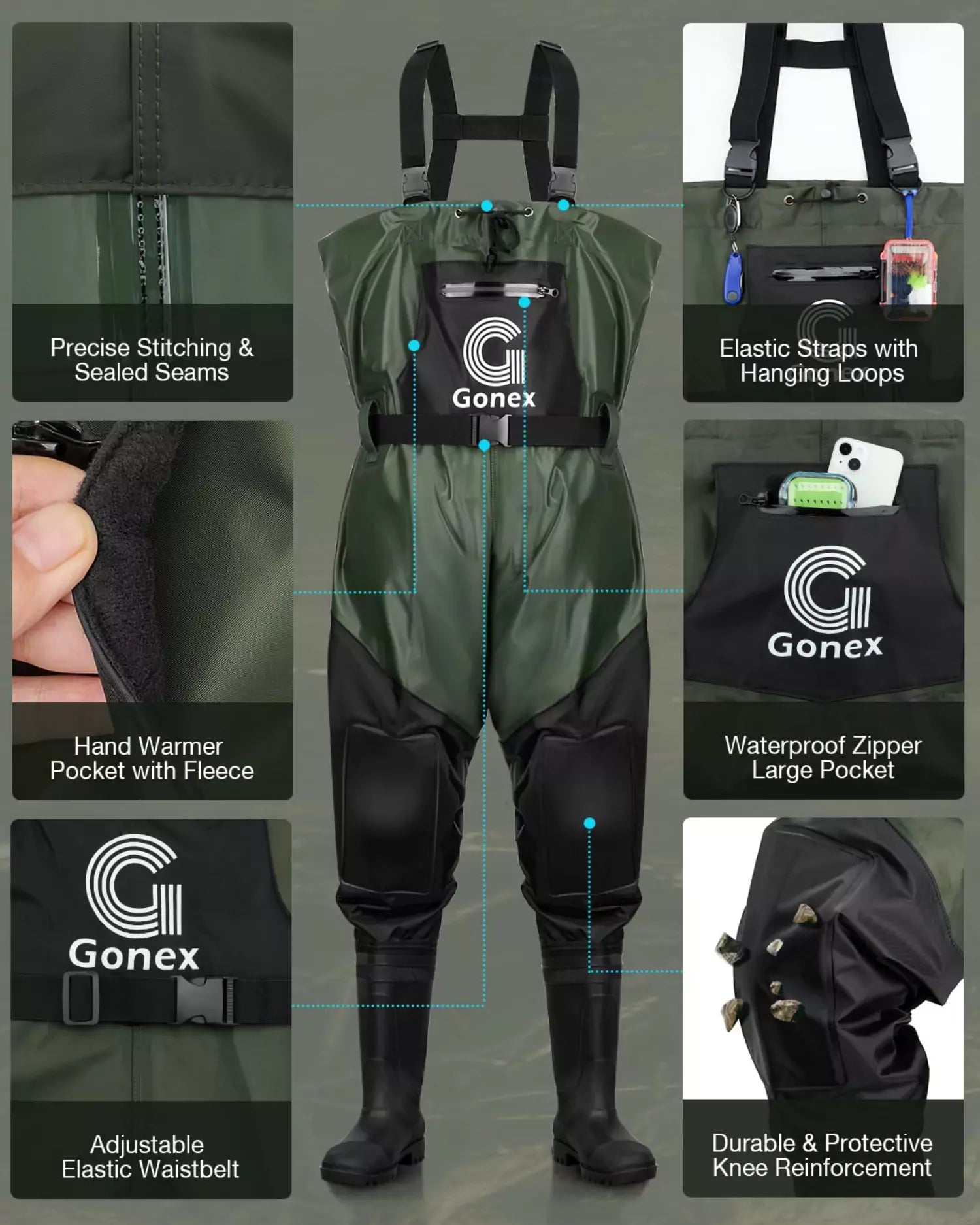 Gonex fishing waders features