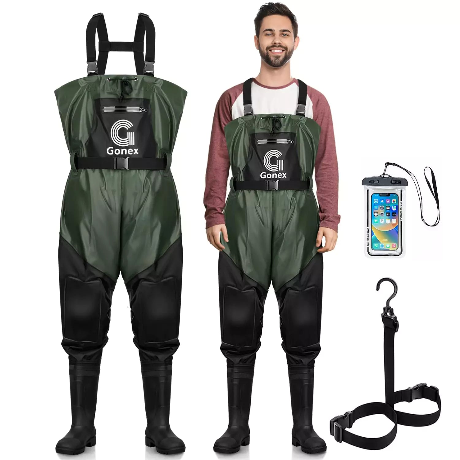 Gonex pvc chest waders with boot hanger