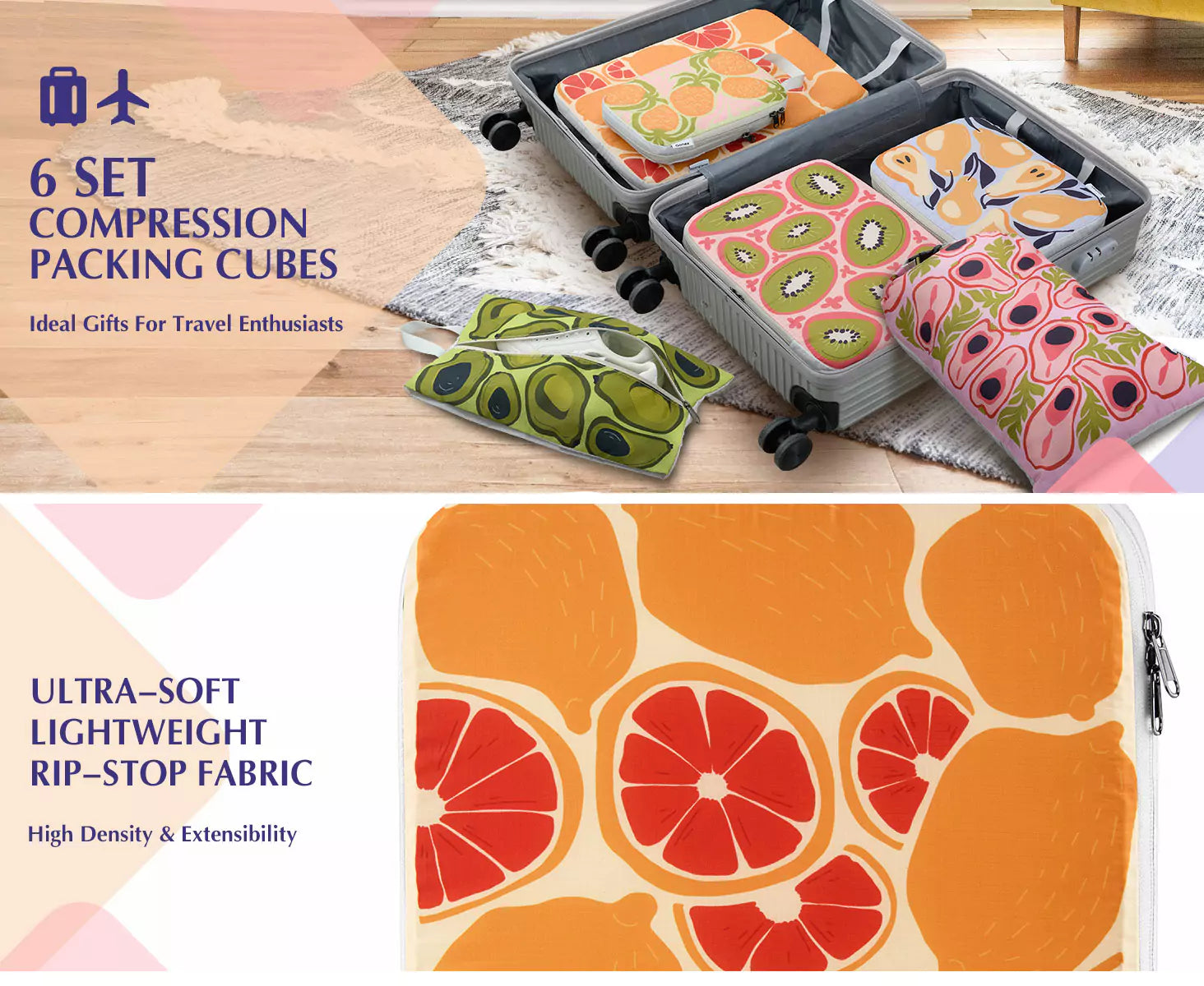 Gonex 6 set fruit print compression packing cubes