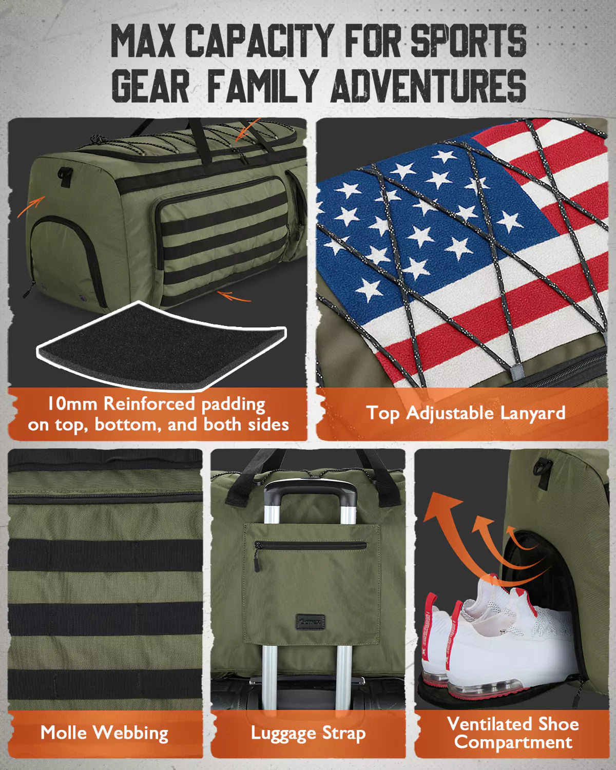 130L gym duffle bag max capacity for sports gear family adventures