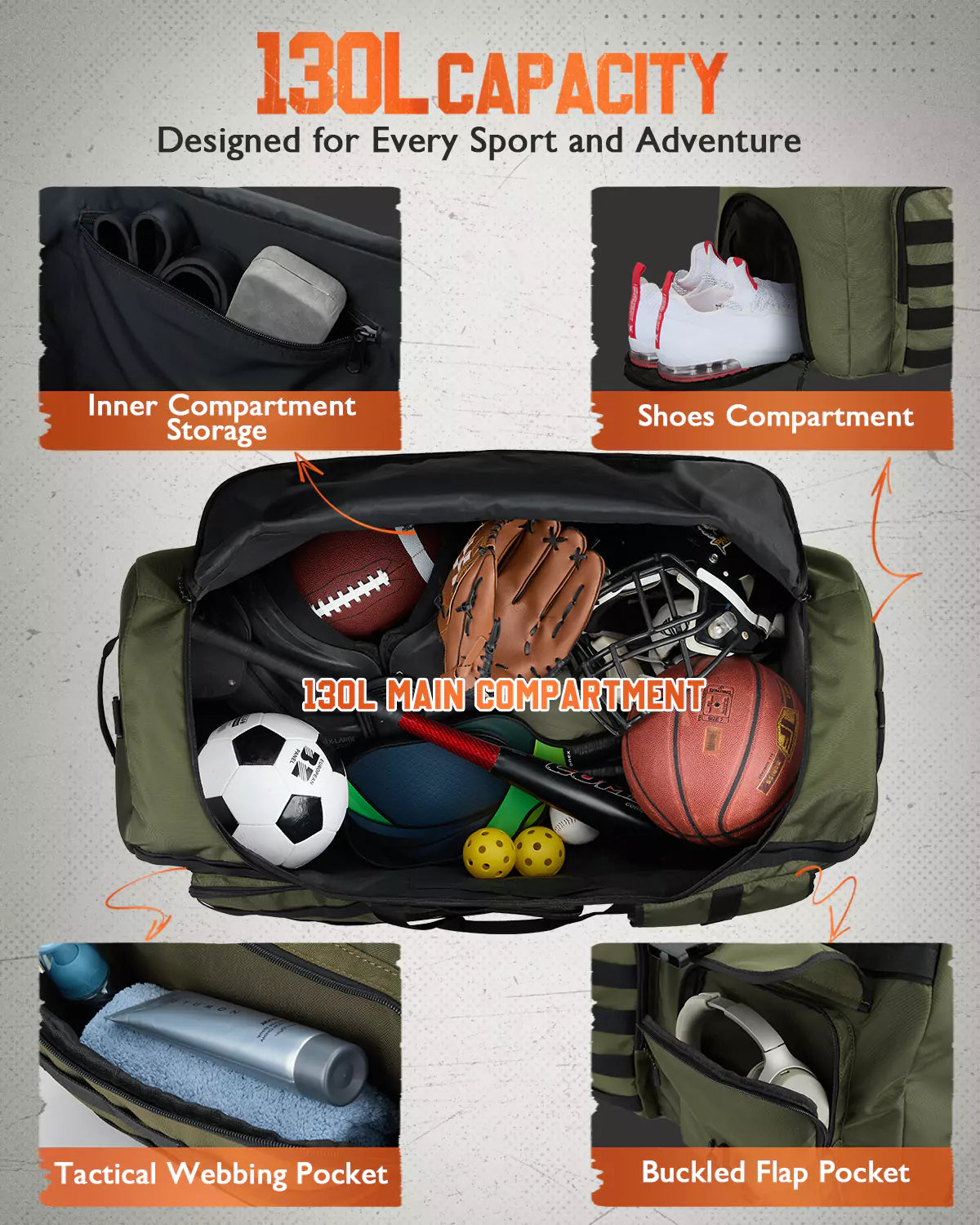 130L capacity Gonex gym bag duffle