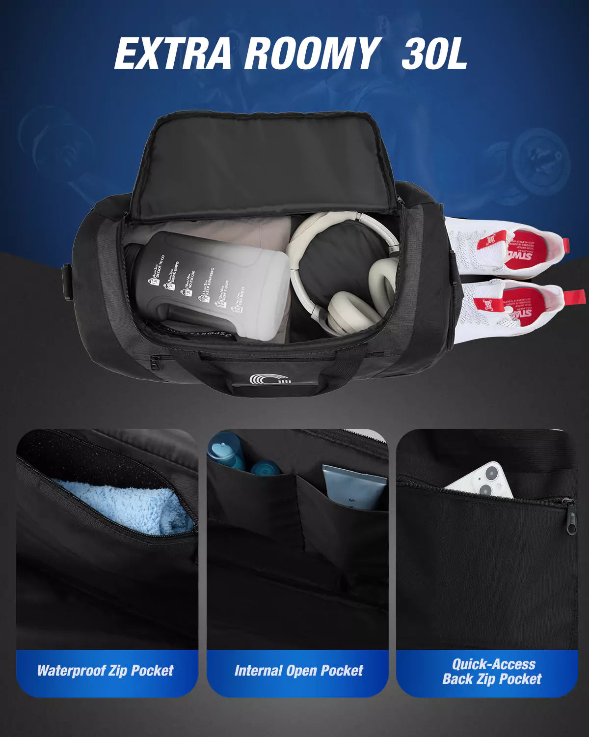 Gonex gym bags with extra 30l roomy