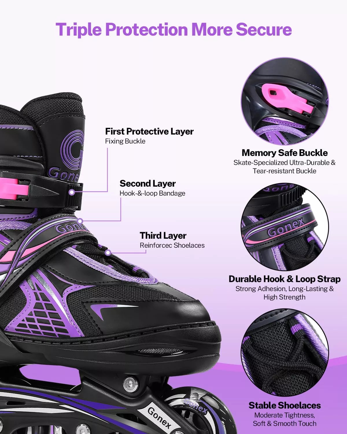 Triple protection inline roller skates purple