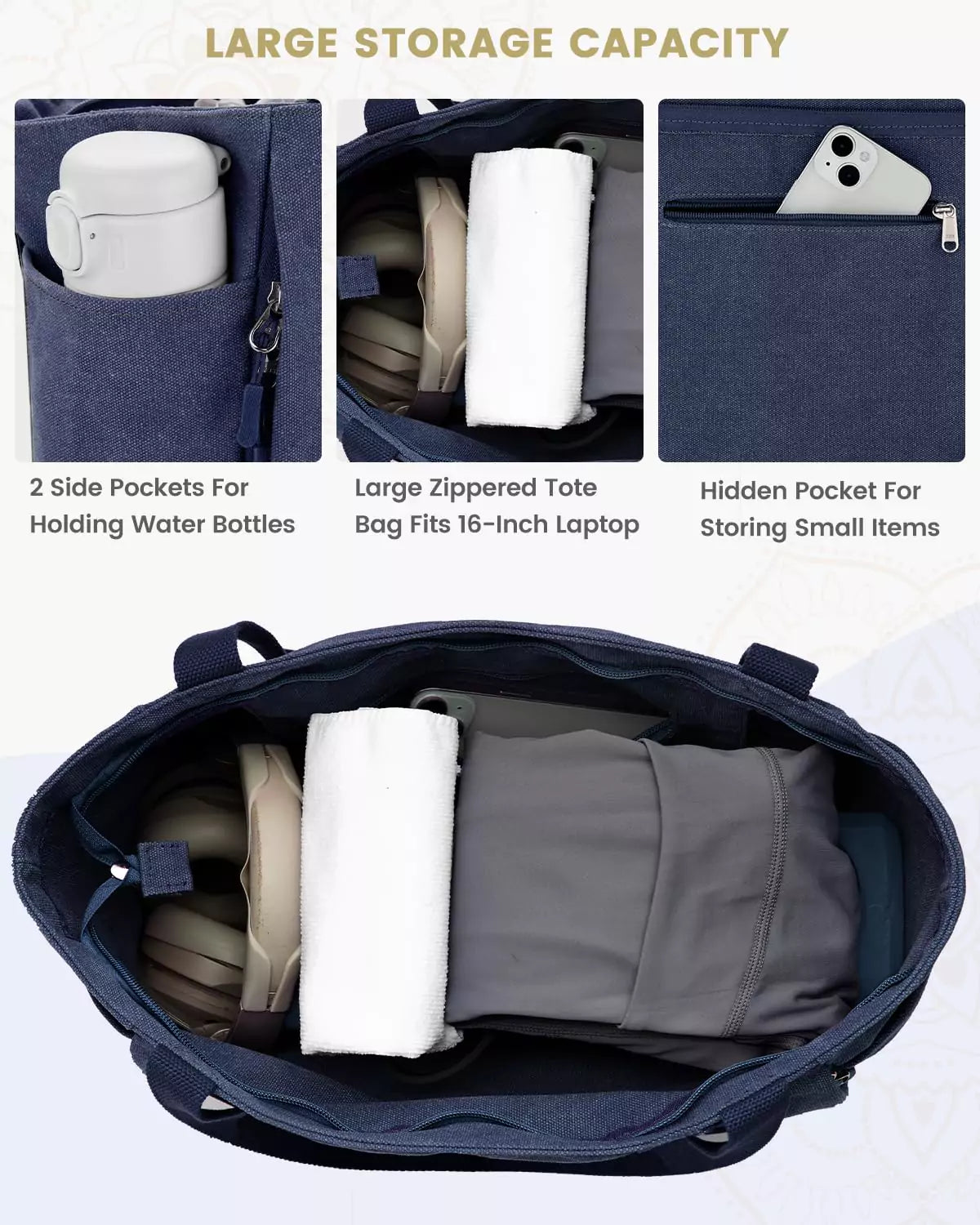 Large yoga mat bag with large storage capacity