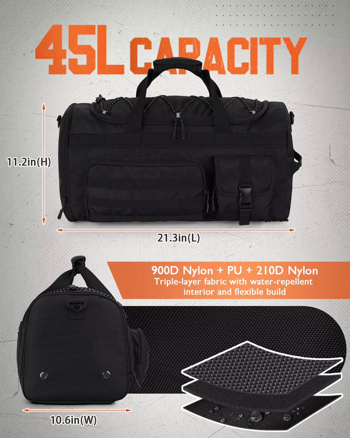 45L capacity military style duffle bag