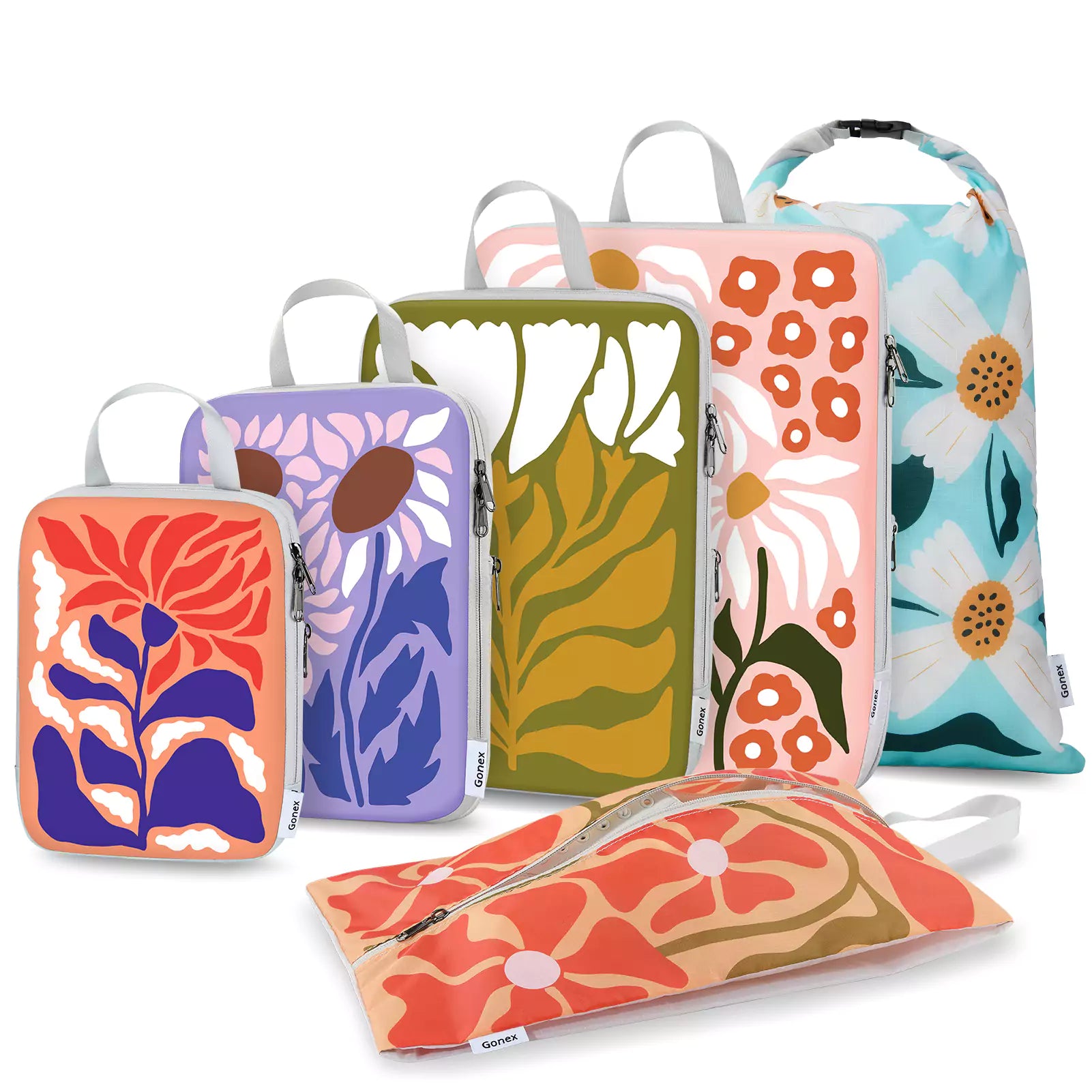 Packing cubes compression with floral pattern