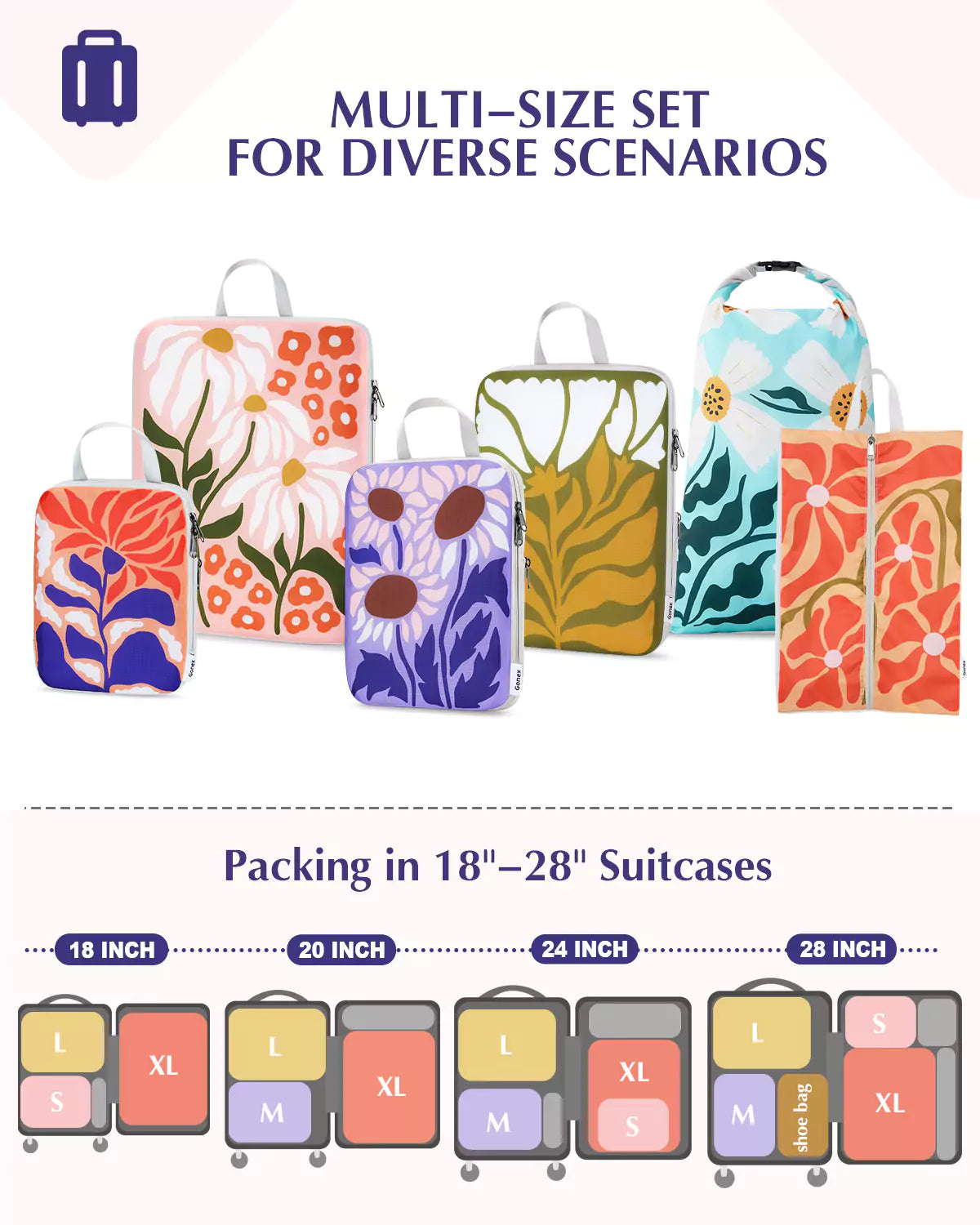 Packing cubes with muli-size set for diverse scenarios