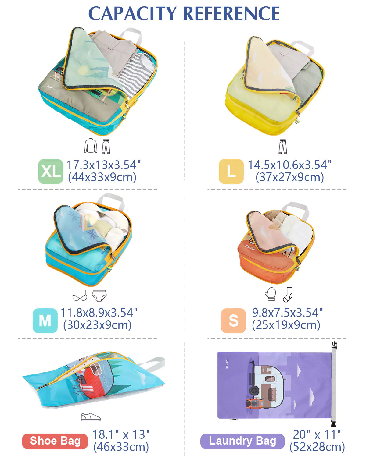 Gonex packing cubes for travel 6 pcs sizes