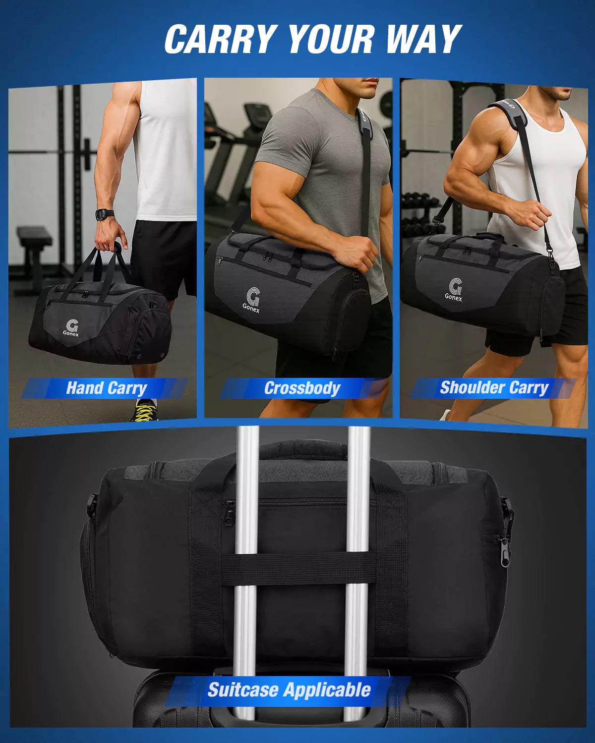 Small gym bag with 3 carry way