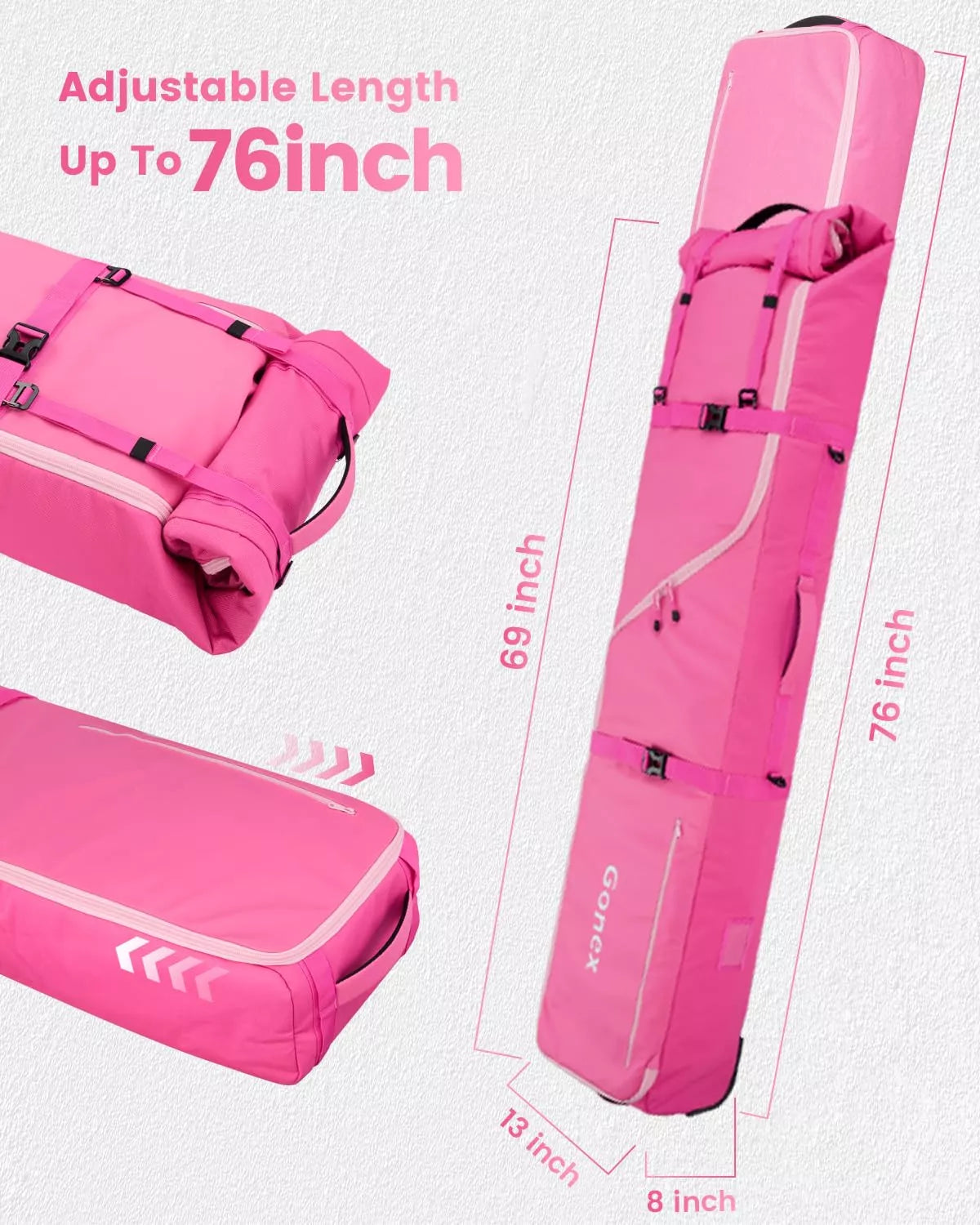 Gonex snow board bag pink with adjustable length up to 76 inch