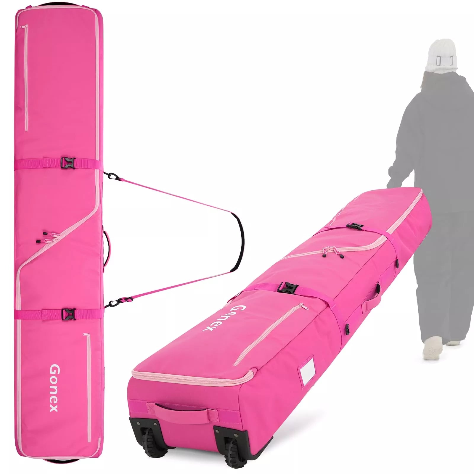 Gonex snowboard bag with wheels pink