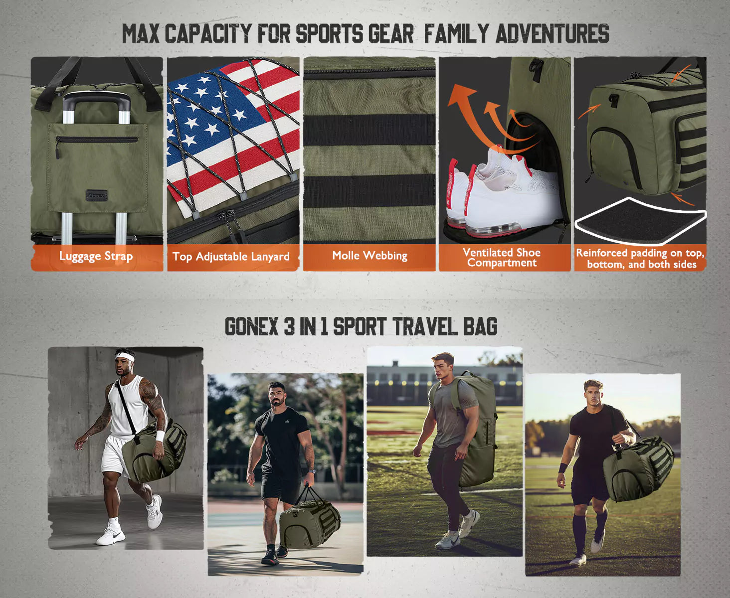 Gonex 3 in 1 130L sport duffle bag