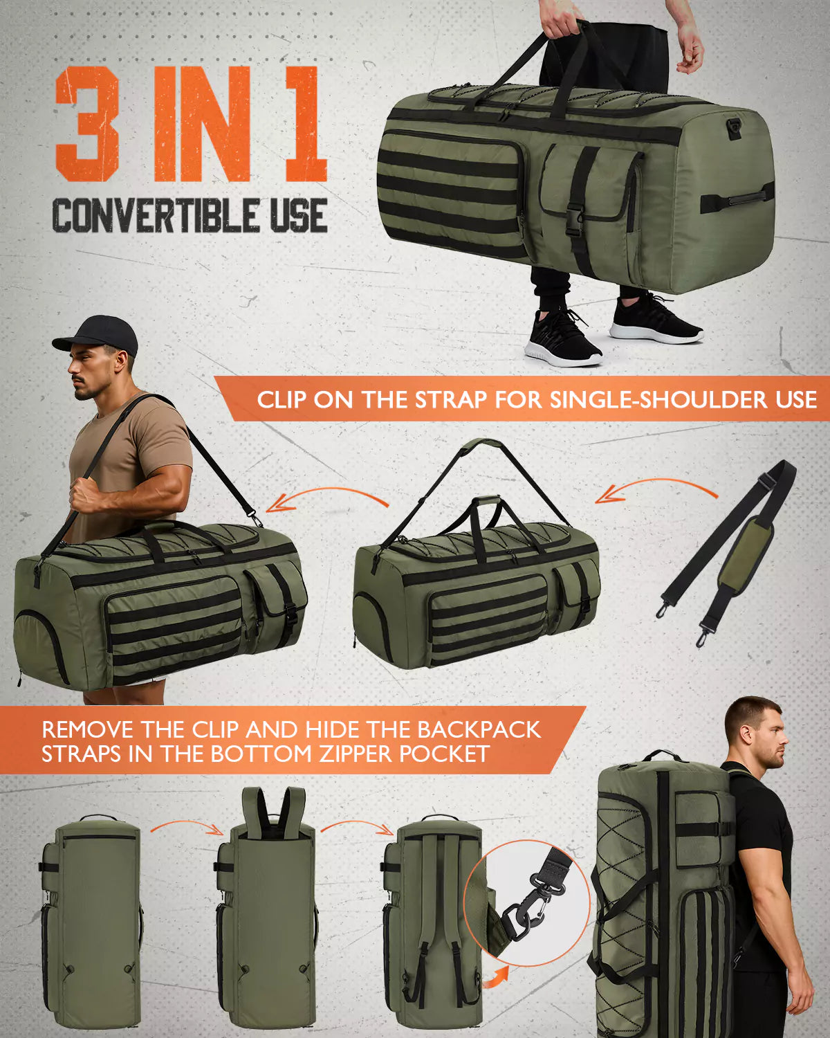 3 in 1 convertible use sports duffel backpack