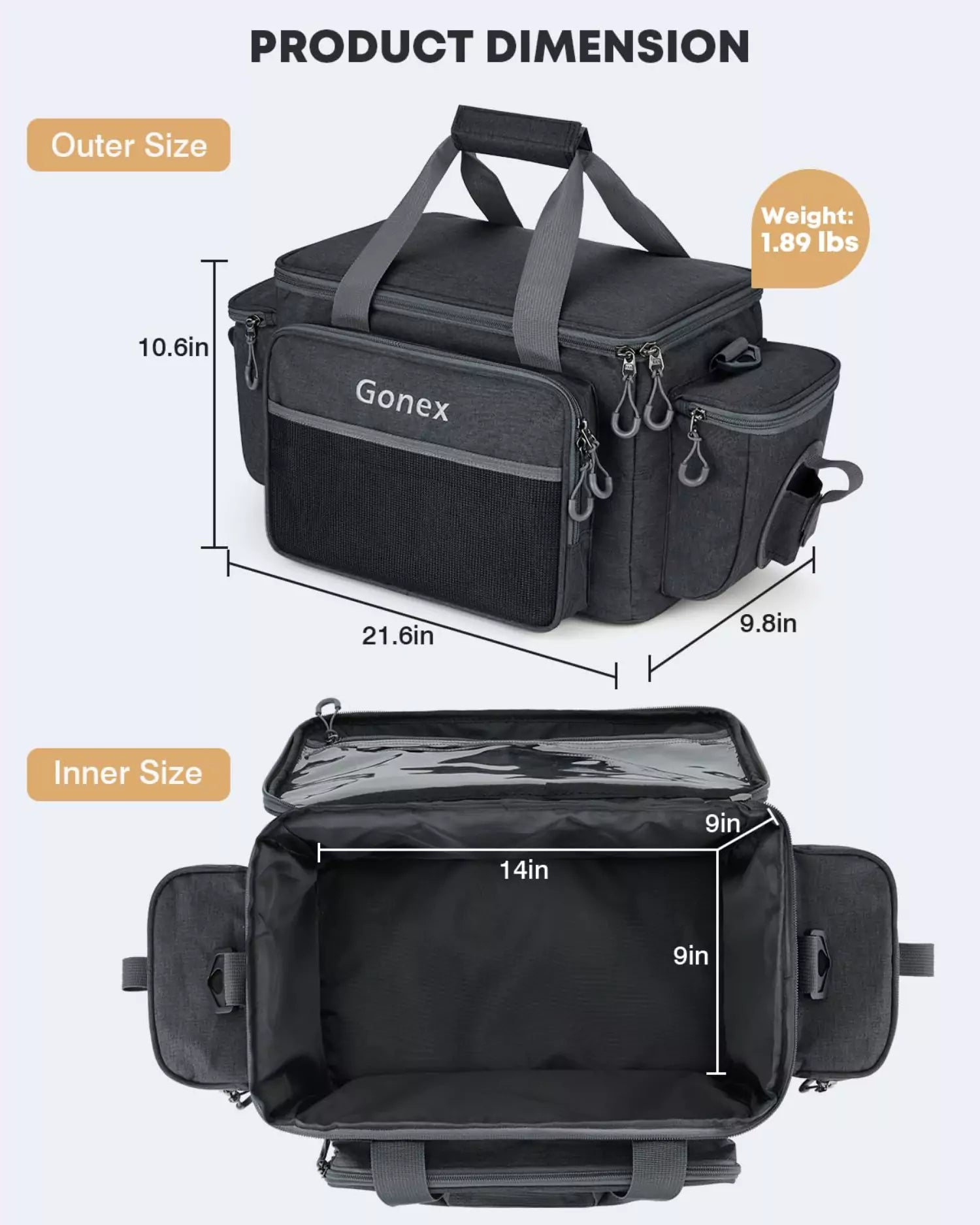 Tackle bag with tackle dimension