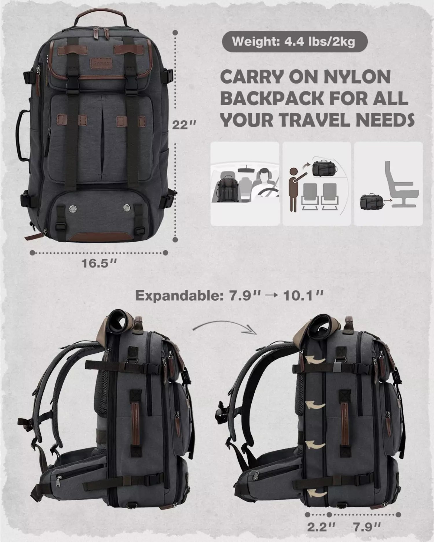 Gonex travel rucksack backpack specification