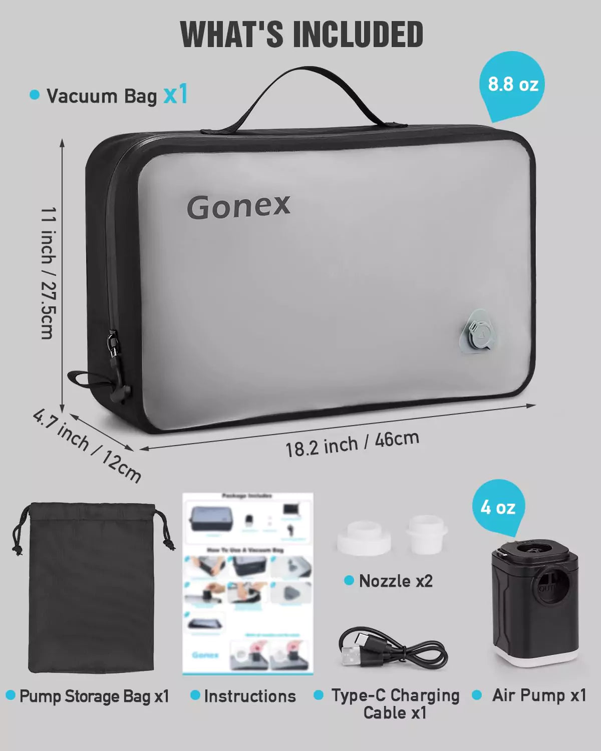 Gonex vacuum packaging for clothes package content
