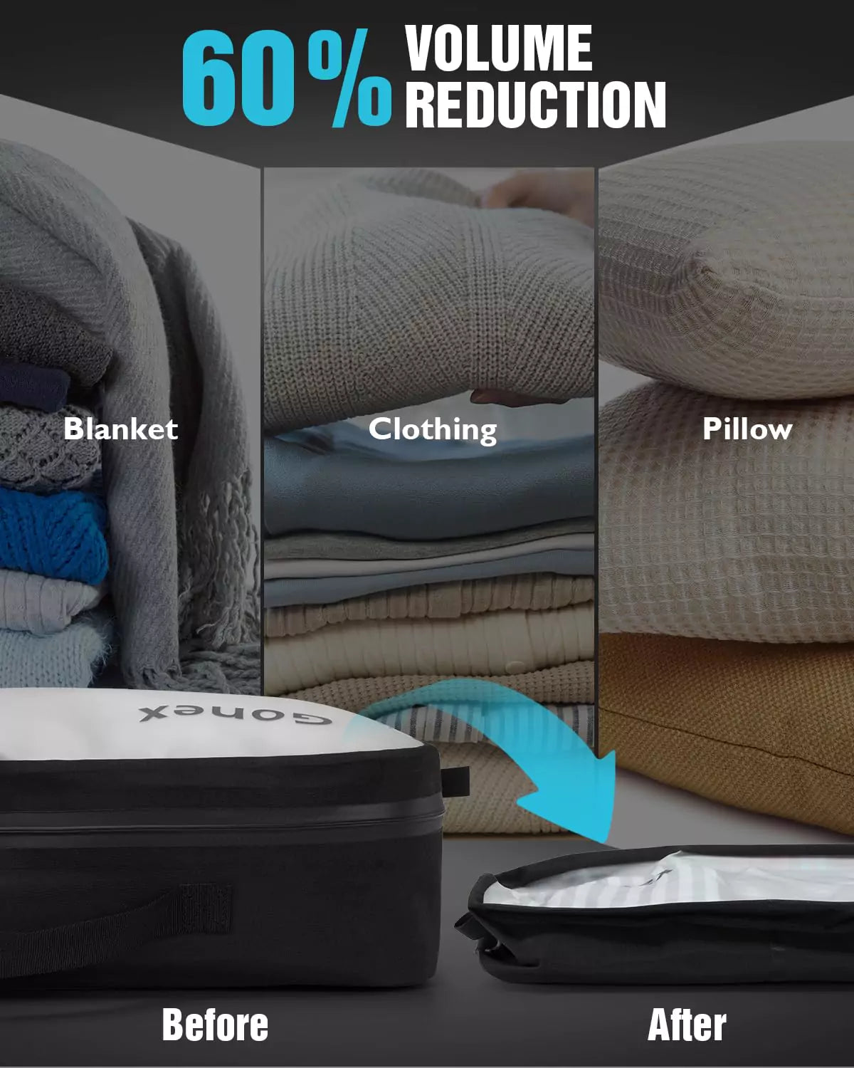 60% volume reduction vacuum seal bags for clothes