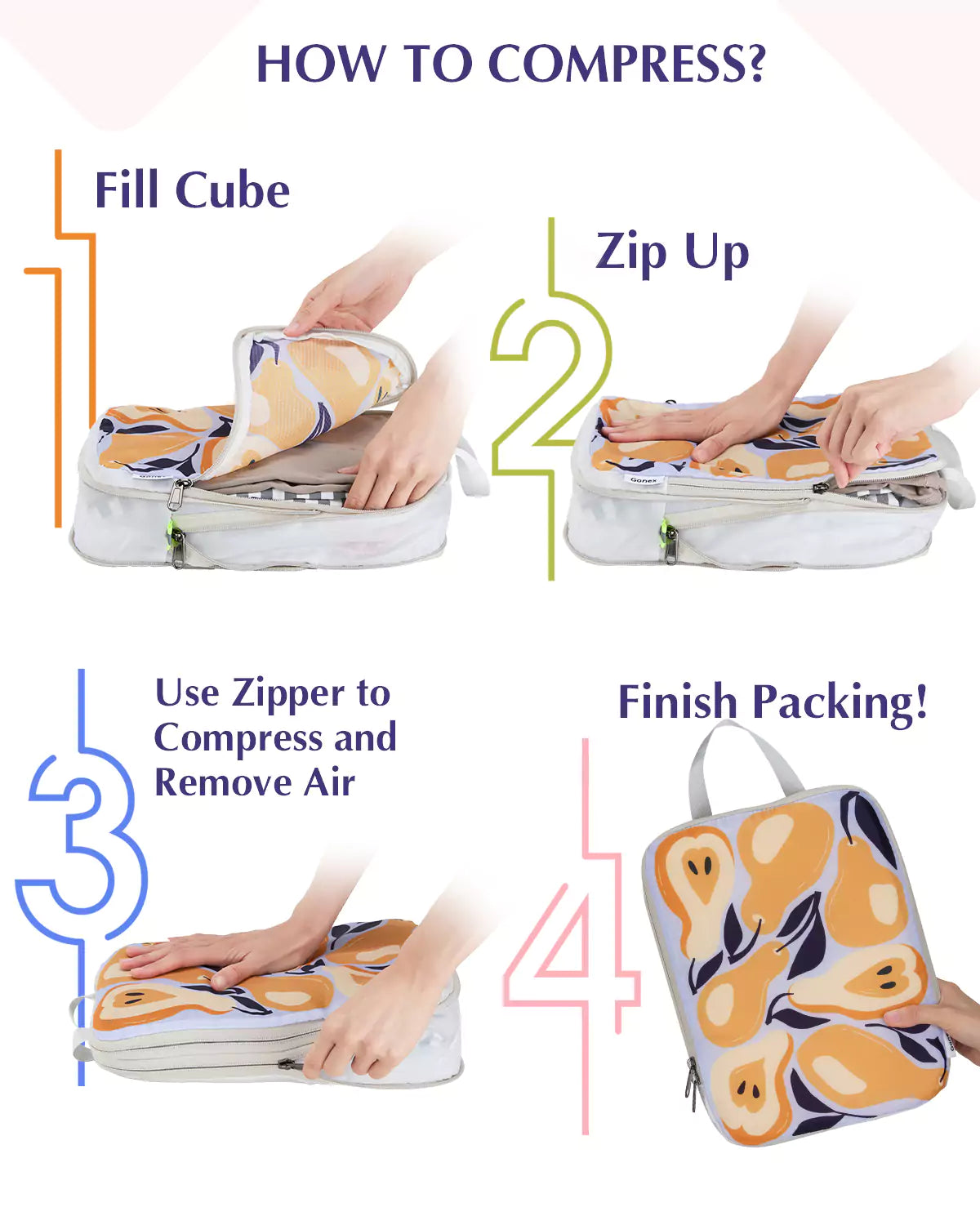 Compression progress of vibrant travel organizers