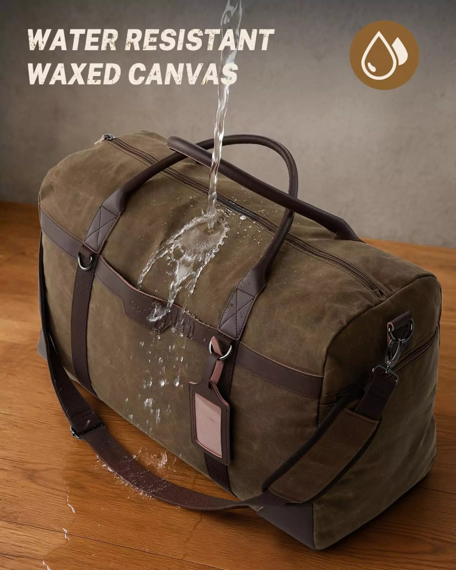 Water resistant waxed canvas tote bag