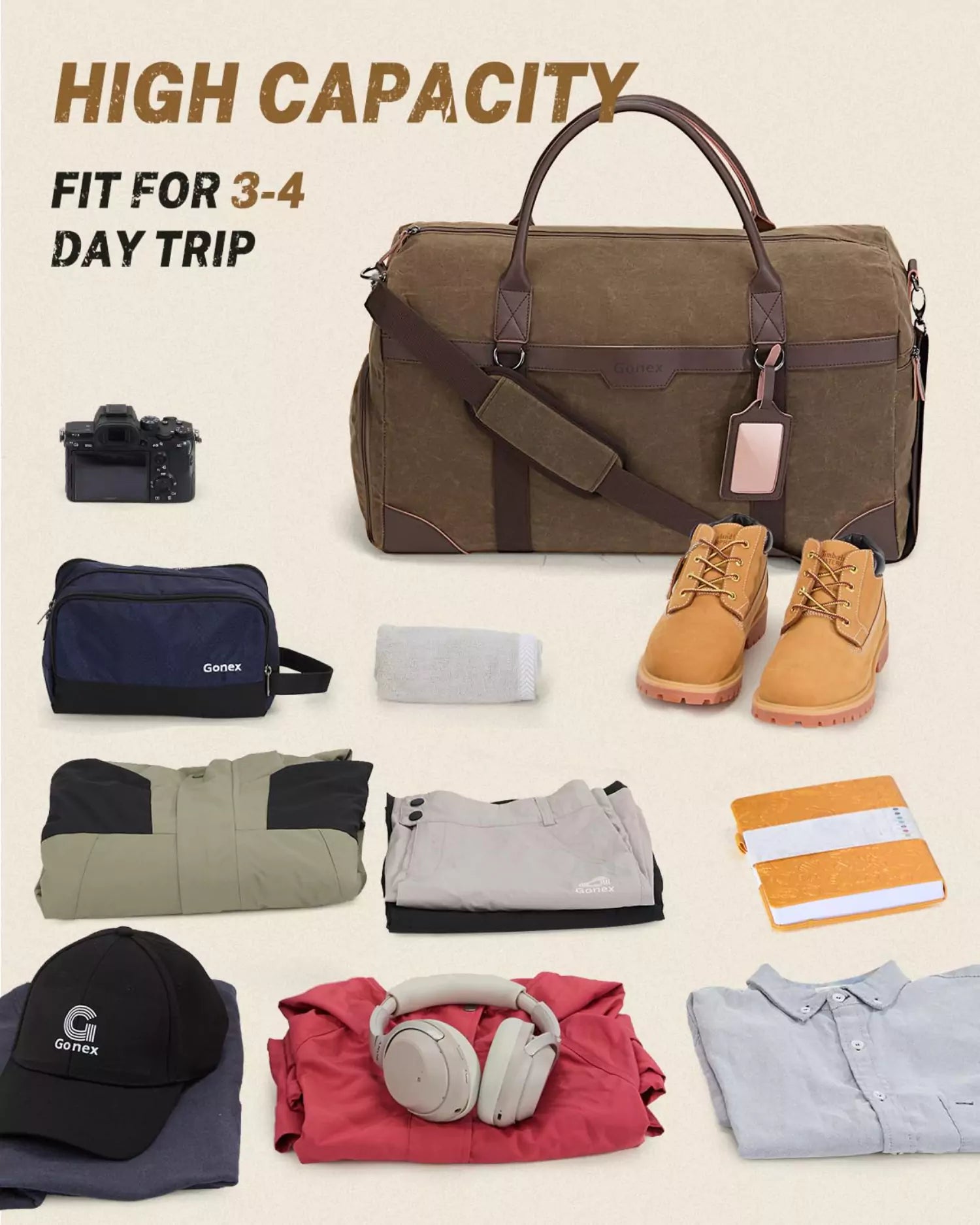 High capacity waxed canvas tote