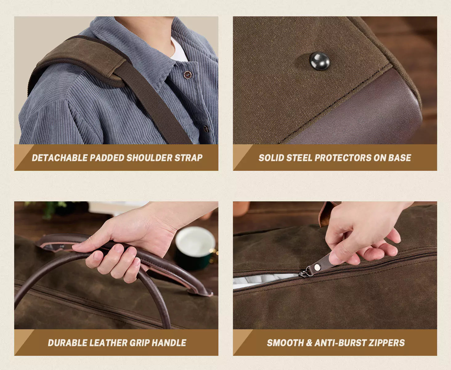 Gonex waxed canvas weekender bag features