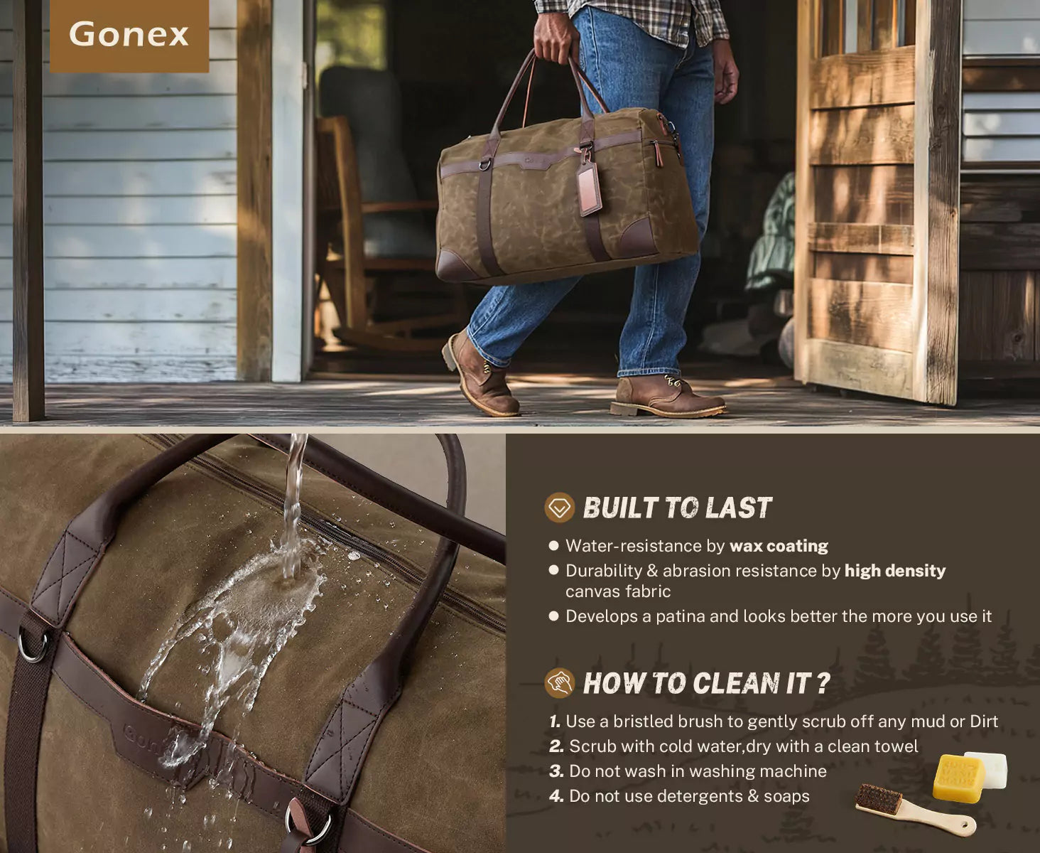 Gonex built to last waxed cotton canvas bag