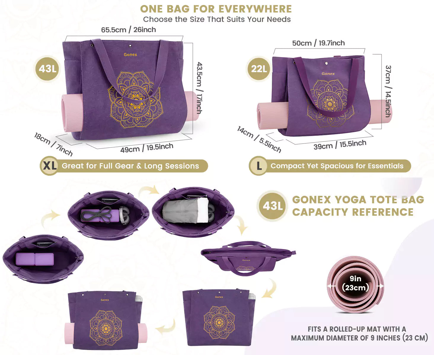Gonex workout tote bag specification