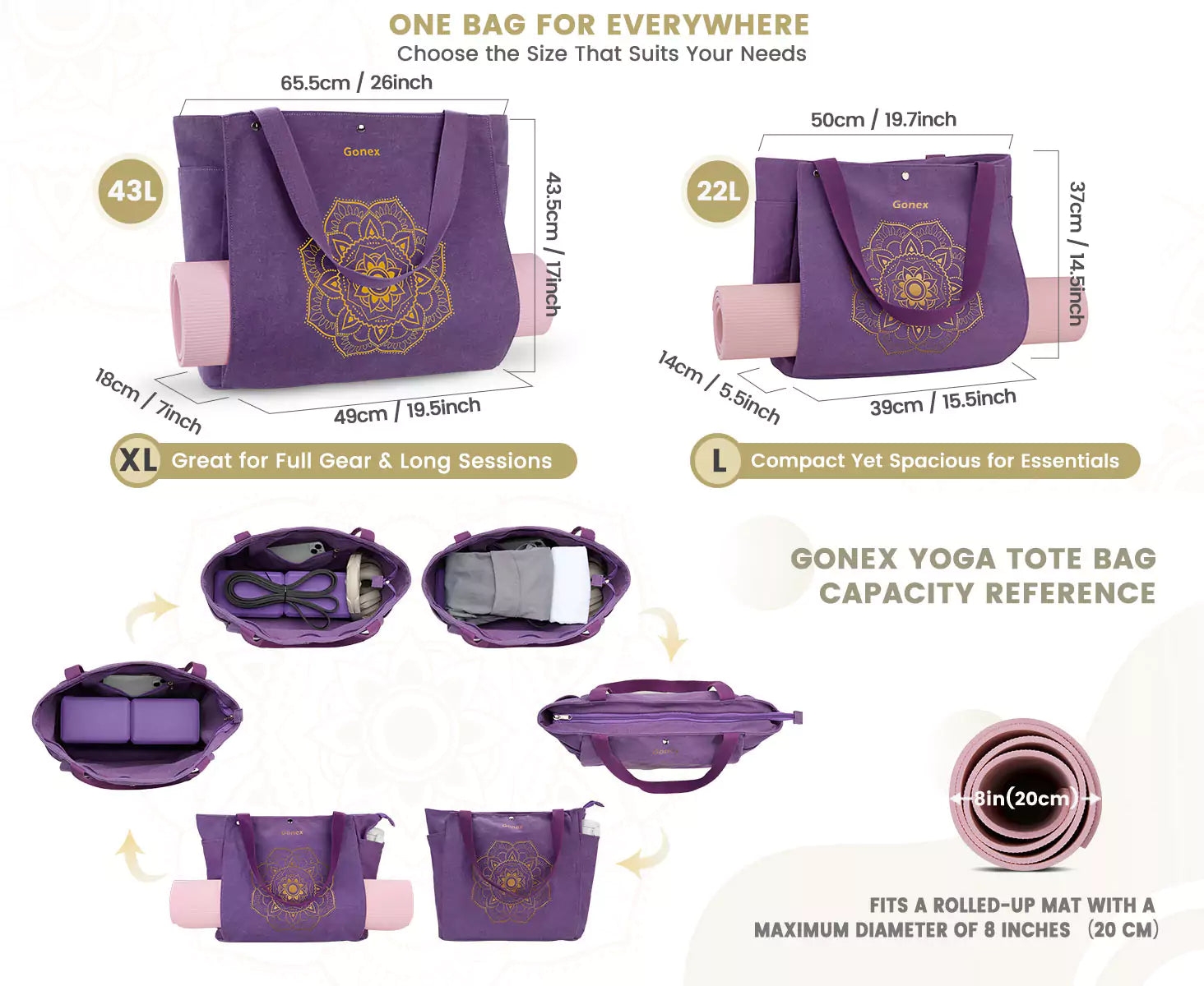 Different sizes of gonex yoga mat bag