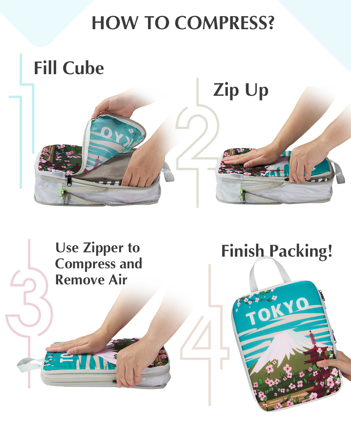 Gonex 6-Piece Compression Packing Cubes with Shoe & Laundry Bags for Travel