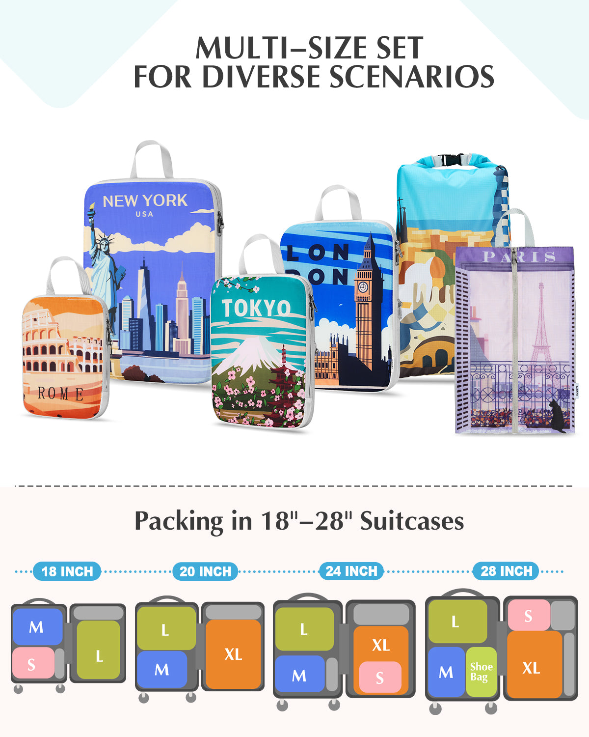 Gonex 6-Piece Compression Packing Cubes with Shoe & Laundry Bags for Travel