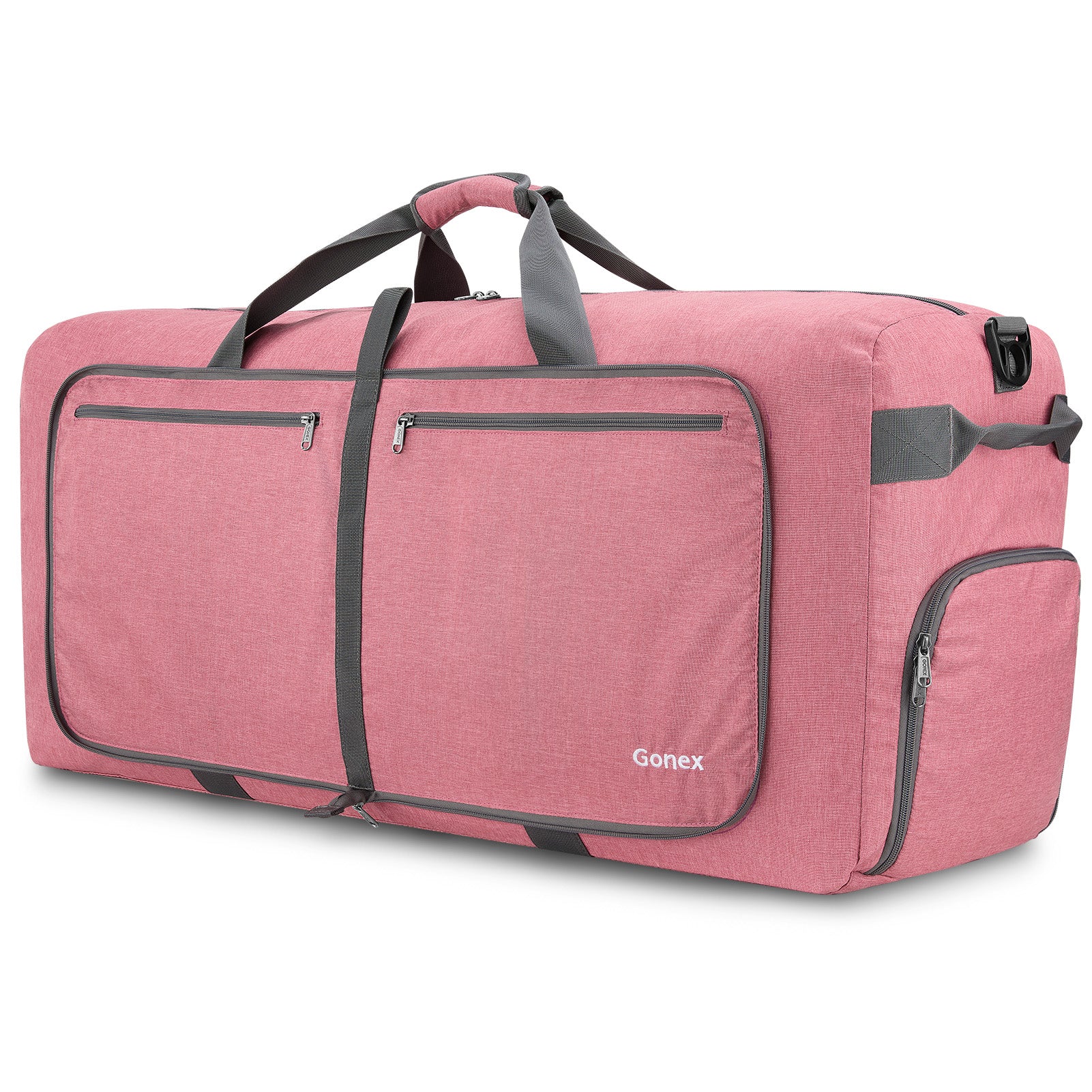 Coral Pink Gonex foldable lightweight duffle bag with shoe compartment and self-storage pouch