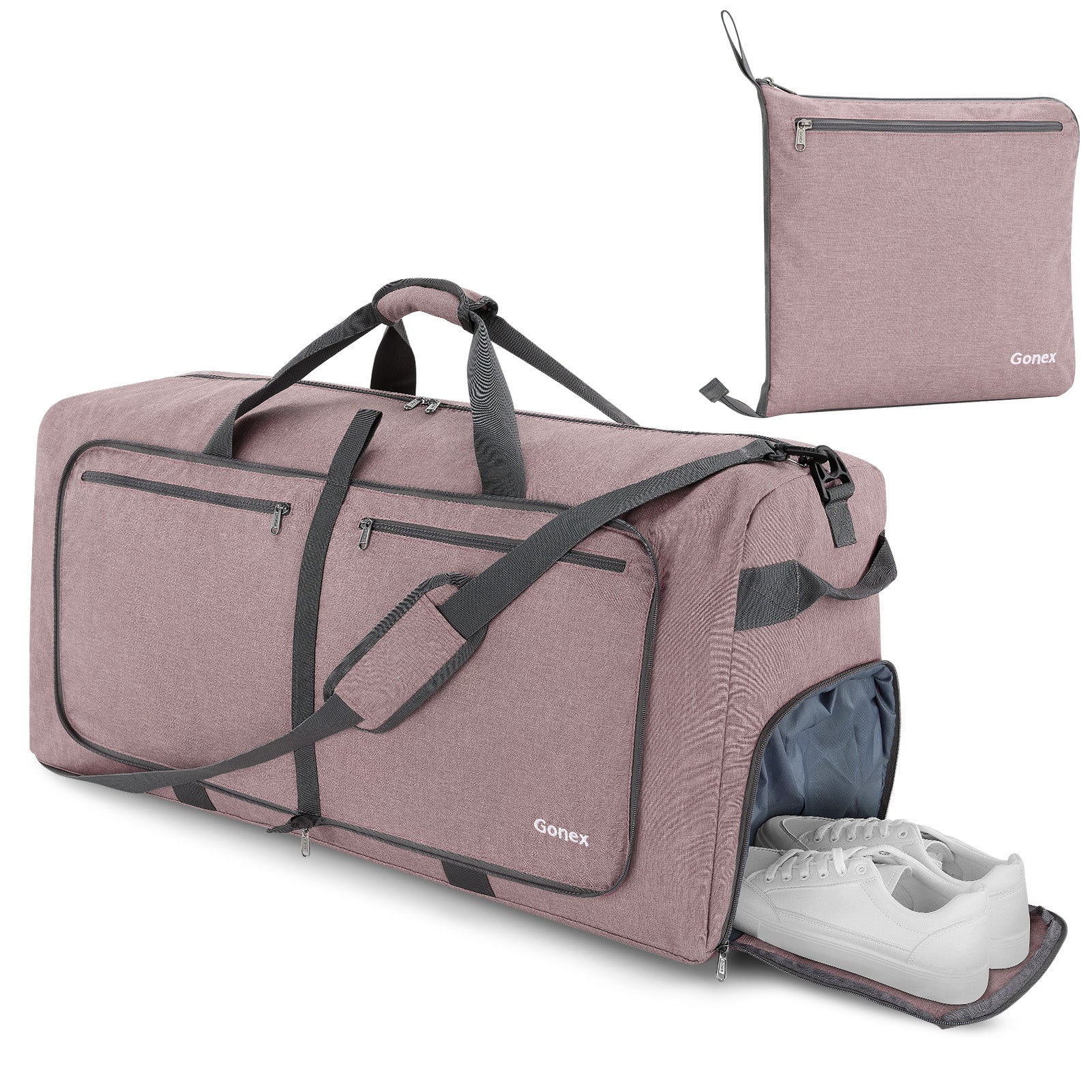 Dark Gray Gonex foldable lightweight duffle bag with multiple zippered pockets