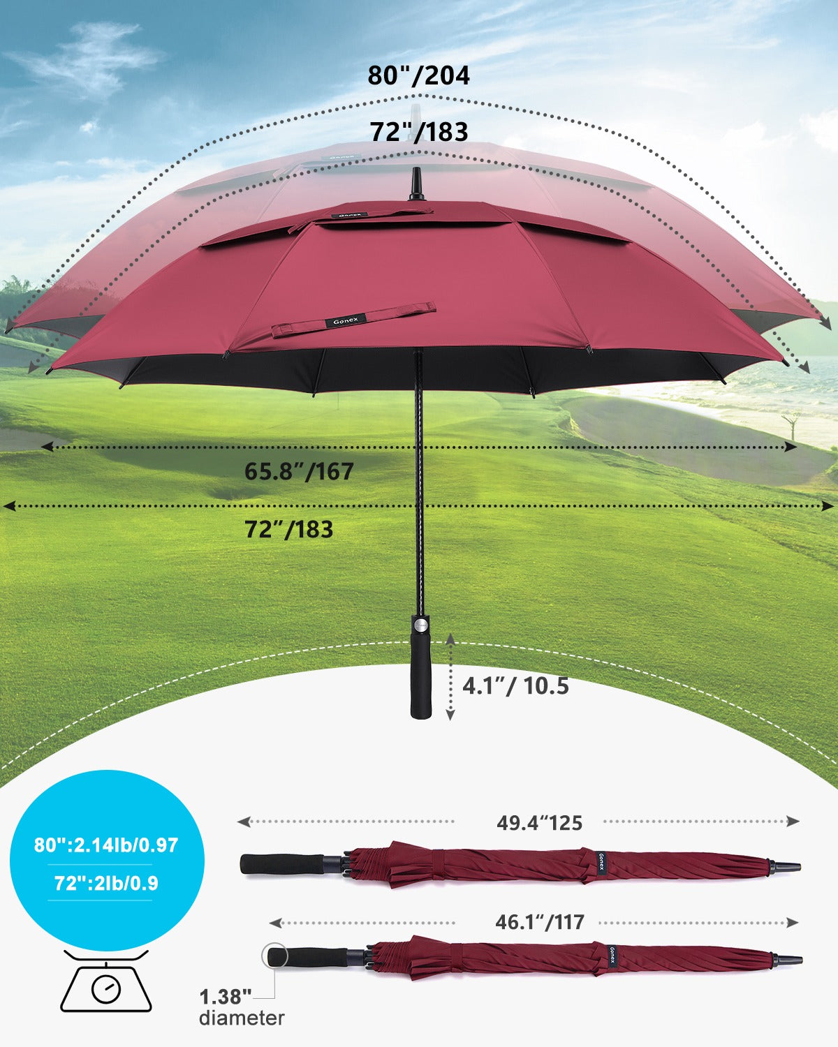 Gonex Windproof Golf Umbrella with UPF50+ UV Protection