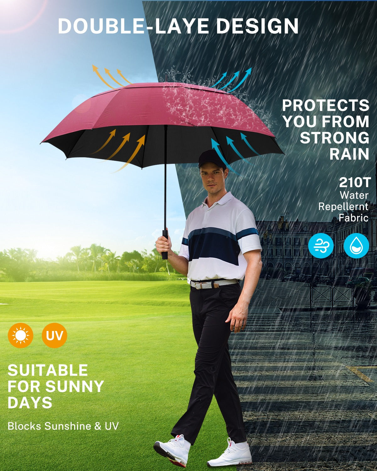 Gonex Windproof Golf Umbrella with UPF50+ UV Protection