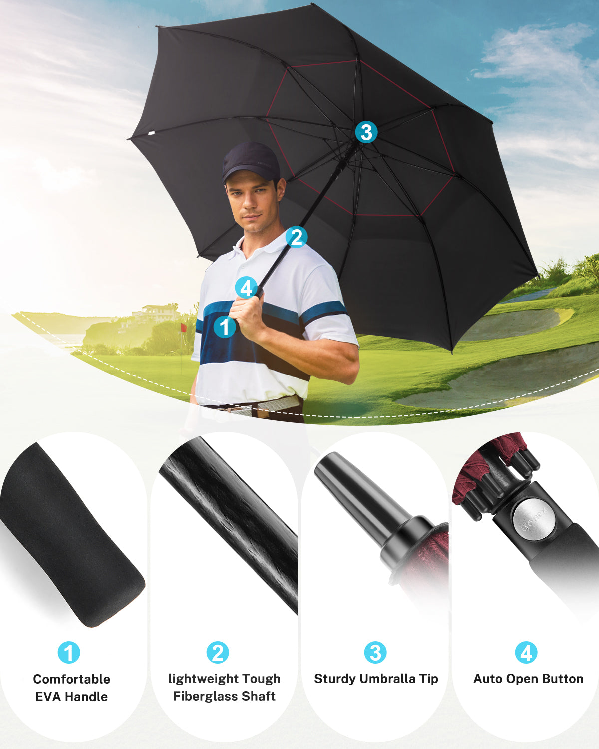 Gonex Windproof Golf Umbrella with UPF50+ UV Protection