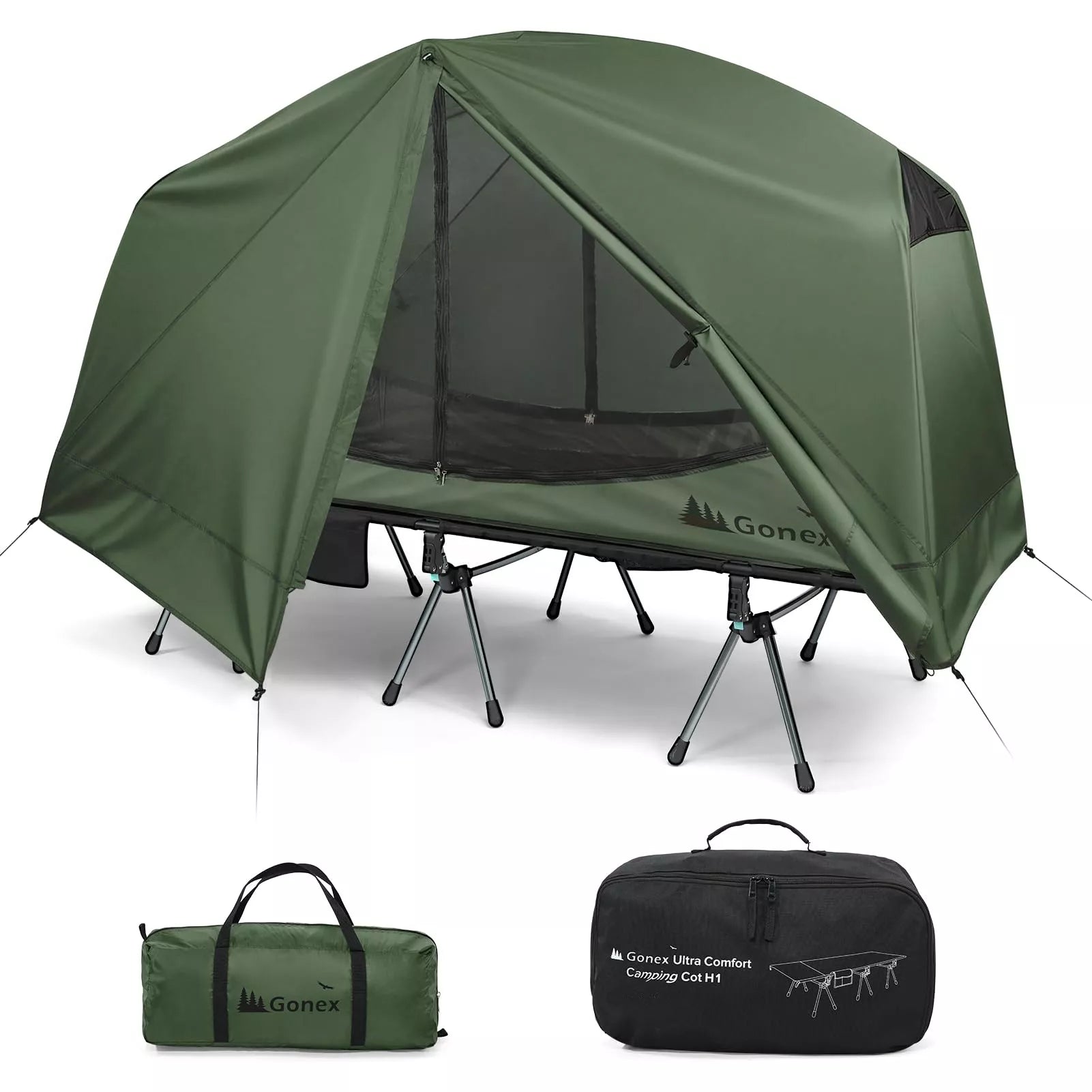 Gonex 1-Person Off-Ground Folding Camping Cot Combo, Army Green