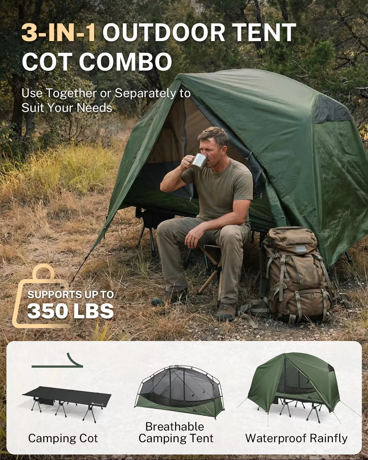 Gonex 1-Person Off-Ground Folding Camping Cot Combo