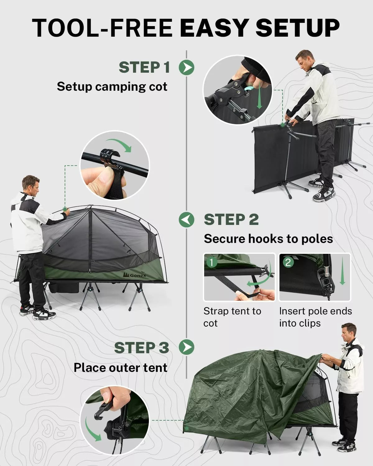 Gonex 1-Person Off-Ground Folding Camping Cot Combo