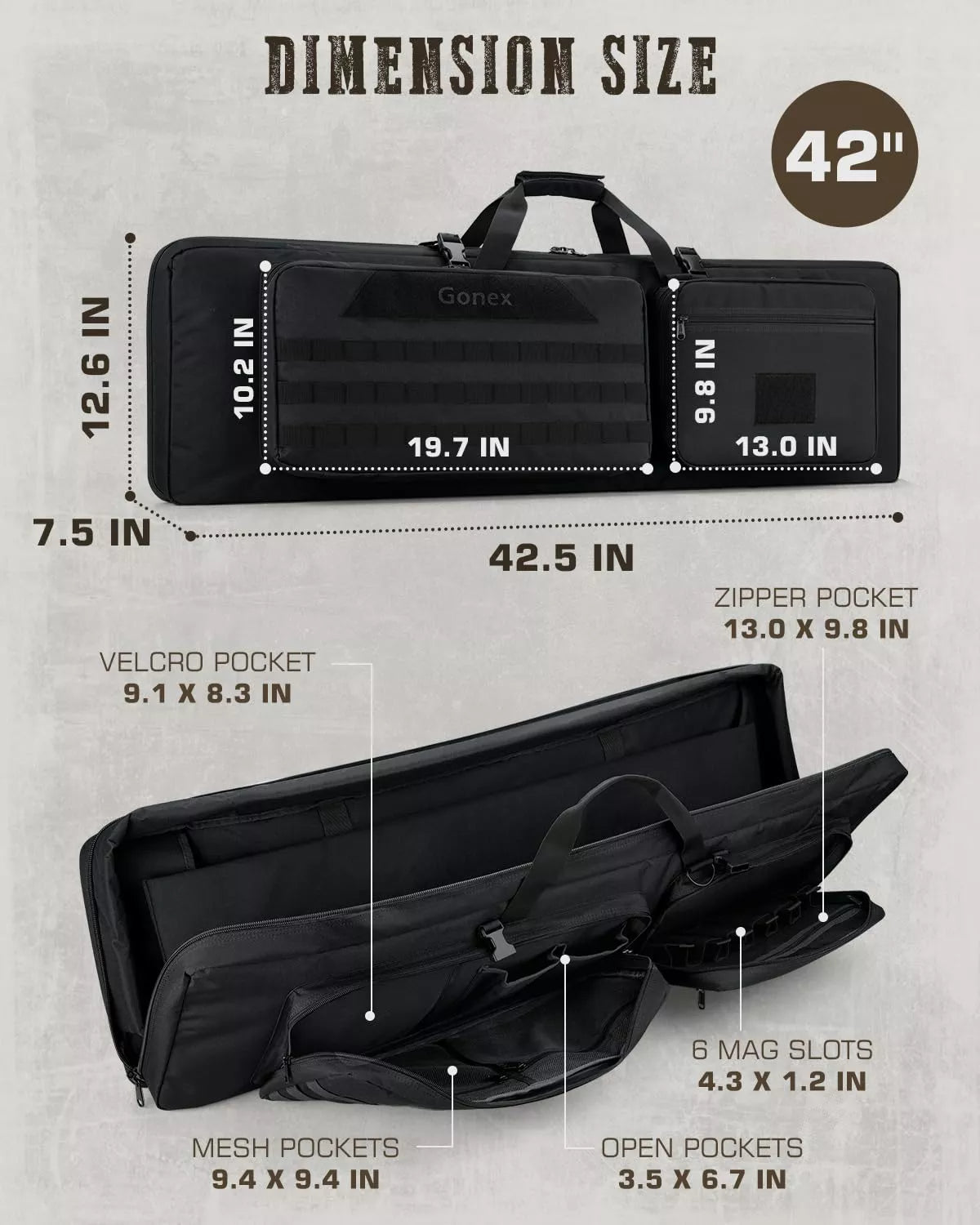 Gonex molle rifle bag 42 inch black dimension
