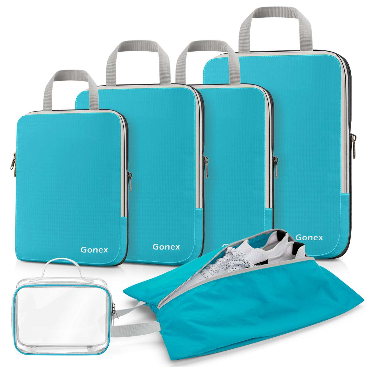 gonex travel hanging toiletry bag Gonex Compression Packing Cubes with Clear Toiletry Bag, Blue