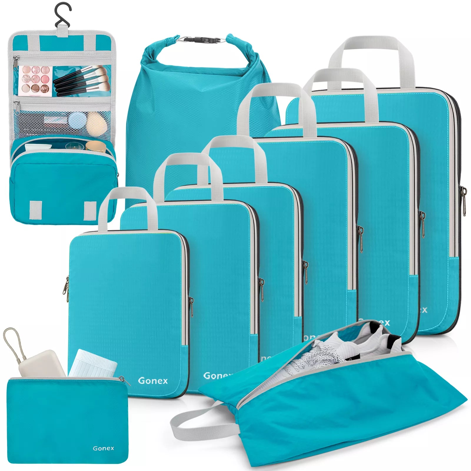 10 Set of gonex compression packing cubes and travel accessories