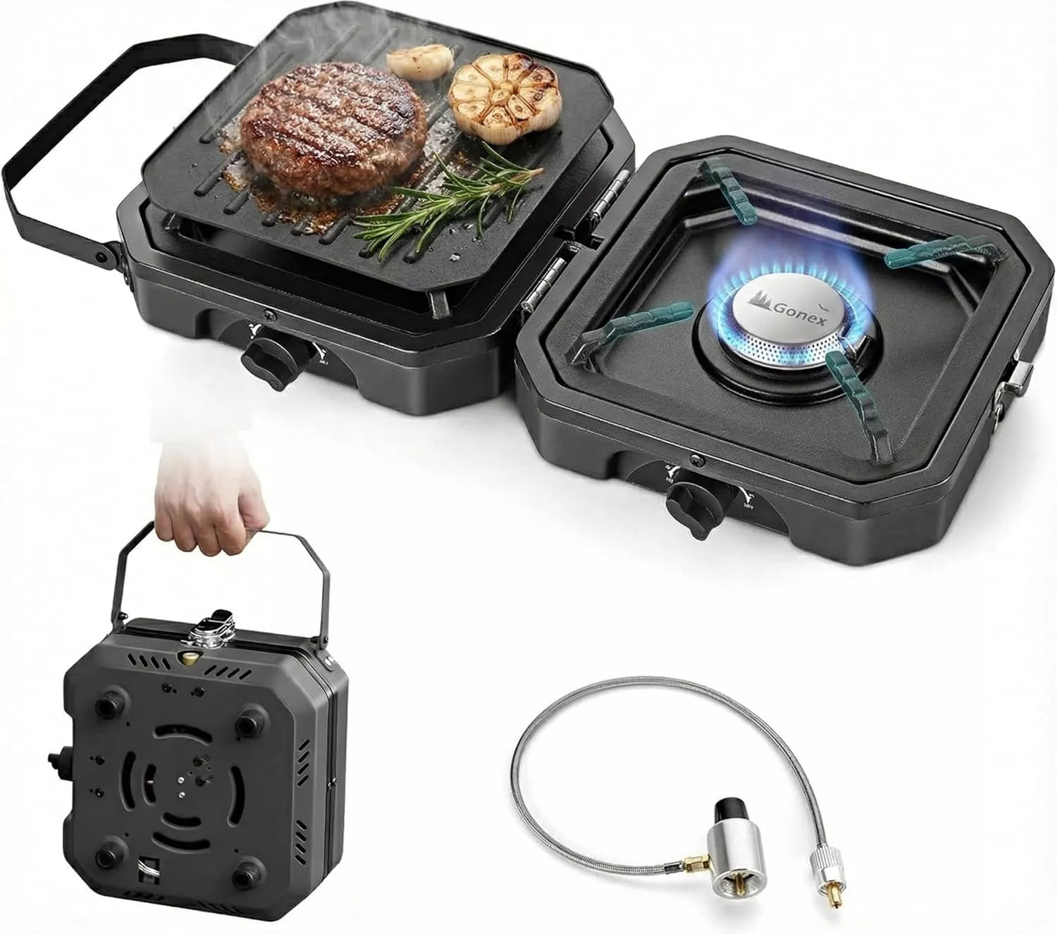 camping burner Gonex Portable 2-Burner Propane Camping Stove 16,000 BTU Adjustable, Black